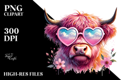 Highland Cow with Heart Shaped Sunglasses PNG Product Image 2