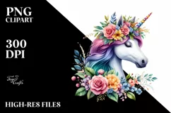 cute Unicorn with Floral Wreath PNG Product Image 1