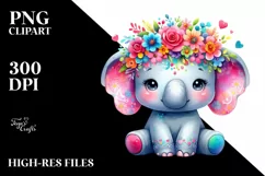 Adorned Elephant with Flower Crown, Transparent PNG Product Image 1