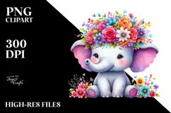 Vibrant Elephant with Flower Crown, Transparent PNG Product Image 1