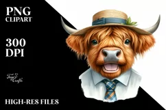 Cow Highland Cow Portrait with Sun Hat and Tie Product Image 1