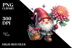 Cute Gnome with Chrysanthemum Flower, PNG Product Image 2