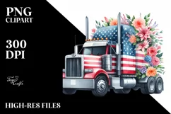Patriotic Semi Truck with Flowers Clipart Product Image 1