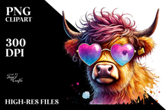 Cute Highland Calf with Heart Sunglasses PNG Product Image 2