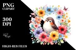 Bird Half of Spring Flowers PNG Product Image 2