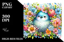 Bird Half of Spring Flowers PNG Product Image 2