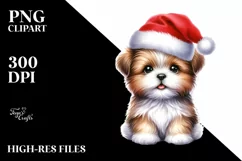 Watercolor Puppy with Santa Hat PNG Product Image 1