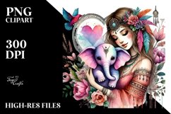 Boho Elephant with Heart, PNG Product Image 2