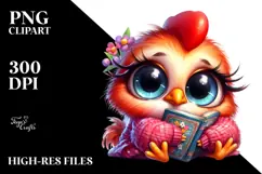 Reading Baby Rooster in Spring Clothes, Vibrant PNG Product Image 2