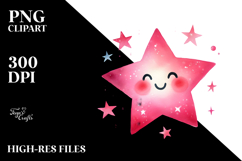 Watercolor Smiling Star PNG Product Image 2