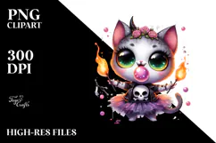 Spooky Cat with Tutu, Watercolor PNG Product Image 2