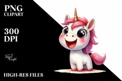 Watercolor Unicorn with Big Eyes PNG Product Image 1