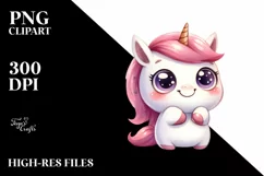 Watercolor Unicorn with Big Eyes PNG Product Image 1