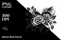 Paint Brush Style Heart with Roses PNG Product Image 2