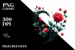 Paint Brush Style Heart with Roses PNG Product Image 2