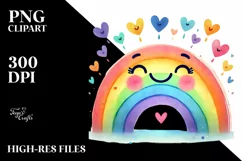 Smiling Rainbow with Hearts Watercolor PNG Product Image 2