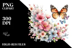 Butterfly Half of Spring Flowers PNG Product Image 2