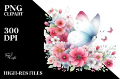Butterfly Half of Spring Flowers PNG Product Image 2