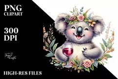 Cute Happy Koala Holding of Wine | Clipart Product Image 3