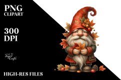Detailed Watercolor Autumn Gnome PNG Product Image 1