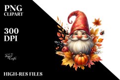 Detailed Watercolor Autumn Gnome PNG Product Image 3