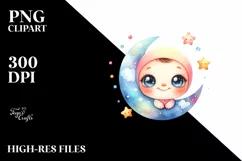 Cute Colorful Baby Smiling Moon | Clipart Product Image 3