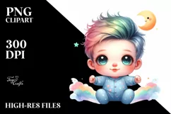 Colorful Smiling Baby Moon Stars | Clipart Product Image 3