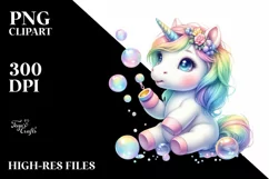 Colorful Baby Unicorn Blowing Bubbles PNG Product Image 3