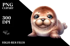 Cute Baby Walrus with Cosmos, PNG Product Image 2