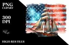 Vintage Rusted Sailboat Fireworks USA Flag | Sublimation | Product Image 1