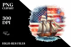 Vintage Rusted Sailboat Fireworks USA Flag | Sublimation | Product Image 1