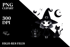 Gothic Quirky Witch with Cat PNG Product Image 2