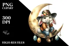 Happy Bunny on Moon, Transparent PNG Product Image 2