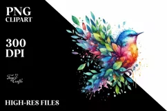 Abstract Bird with Plant Leaves, PNG Product Image 1