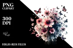 Flower Half of Butterfly Silhouettes PNG Product Image 2