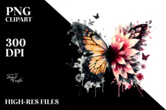 Flower Half of Butterfly Silhouettes PNG Product Image 2