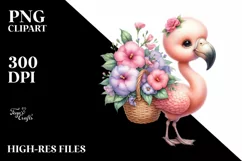 Watercolor Cute Baby Flamingo Clipart Product Image 3