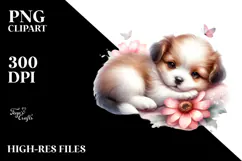Sleeping Baby Puppy on Flower, PNG Product Image 2
