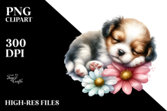 Sleeping Baby Puppy on Flower, PNG Product Image 2