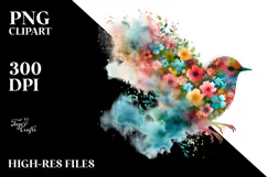 Vibrant Bird and Spring Flowers, Transparent PNG Product Image 2