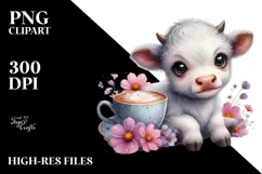 Watercolor Smiling Highland Cow with Cosmos PNG Product Image 2