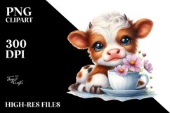 Baby Highland Cow with Cosmos, Transparent PNG Product Image 2