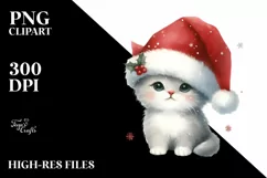 Christmas Cat Wearing Santa Hat PNG Product Image 1