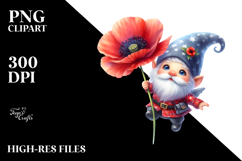 Cute Floating Gnome with Poppy, Watercolor PNG Product Image 2