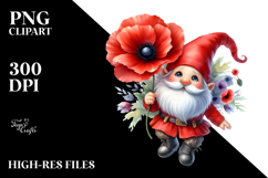 Cute Floating Gnome with Poppy, Watercolor PNG Product Image 2