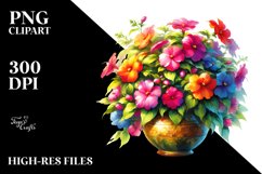 Vibrant Colorful Impatiens Watercolor Vase | Clipart Product Image 1