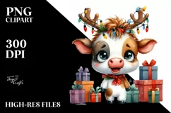 a Cute Watercolor Cow PNG Product Image 3