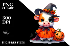 Cute Baby Cow Dressed for Halloween PNG Product Image 2