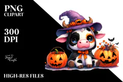 Cute Baby Cow Dressed for Halloween PNG Product Image 2