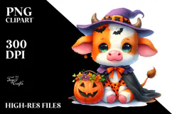 Cute Baby Cow Dressed for Halloween PNG Product Image 2